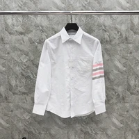 tb tnom mens boutique shirt korean fashion brand mens shirt pink gray 4 bar striped casual cotton oxford custom tb shirt