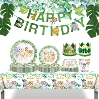 jungle animals theme party disposable tableware wild one safari 1st birthday party decor kids baby shower jungle party suppiles