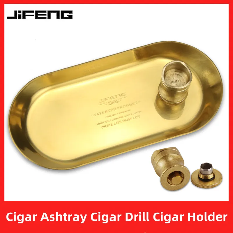 

JIFENG Cigar Creative Ashtray European Cigar Drill Bronze Simple Ashtray Practical Portable Home Office Smoking Set