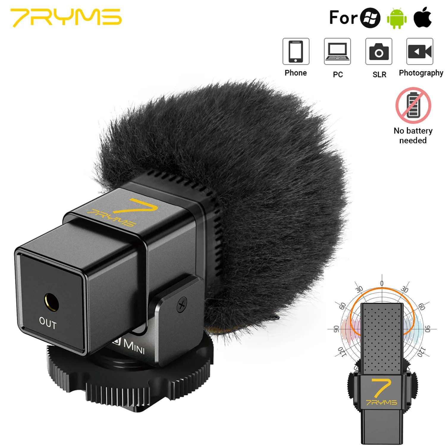 

7RYMS Minbo Mini Camera Microphone for DSLR Cameras, Osmo, iPhone Android Smartphones Shotgun Microphone for Youtube Tik Tok