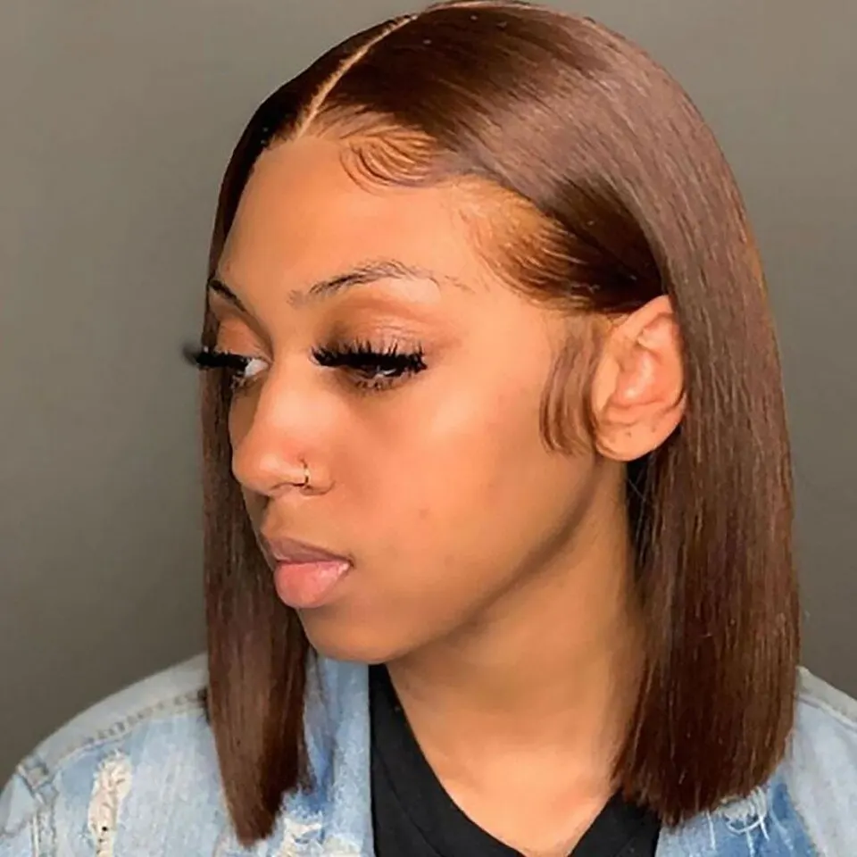 

Brown Short Bob Wigs Human Hair 13x4T Hd Lace Frontal Human Hair Wig For Women #4 Burgundy 99J Highlight Straight Lace Front Wig