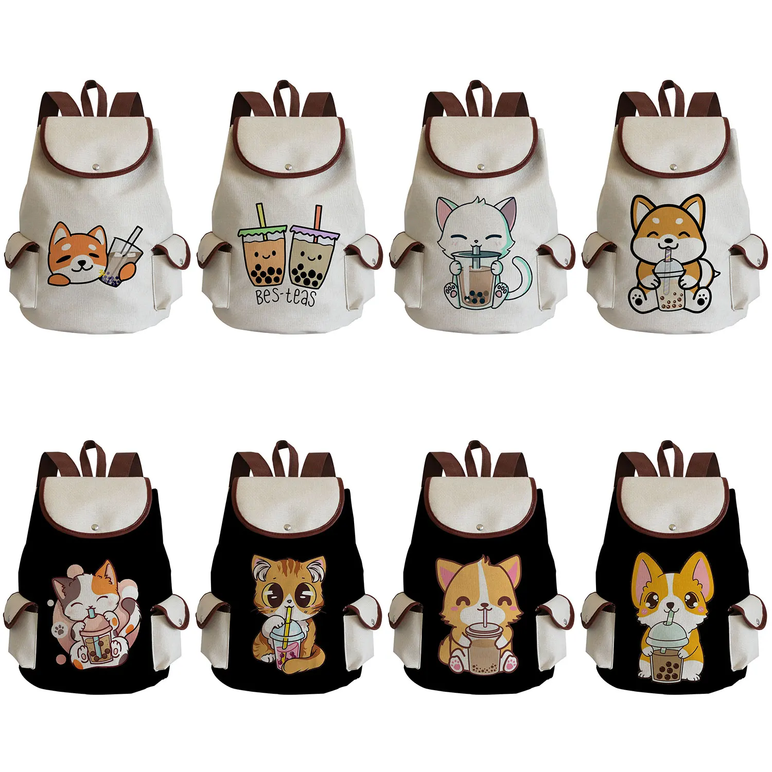 Рюкзак женский школьный большой вместимости с принтом молочный чай |