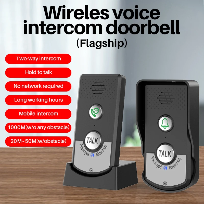 Wireless Intercom Doorbells for Home Classroom, IP54 Waterproof 2000mAh Battery 3 Gears Sound Adjustment with 2640 Feet Range