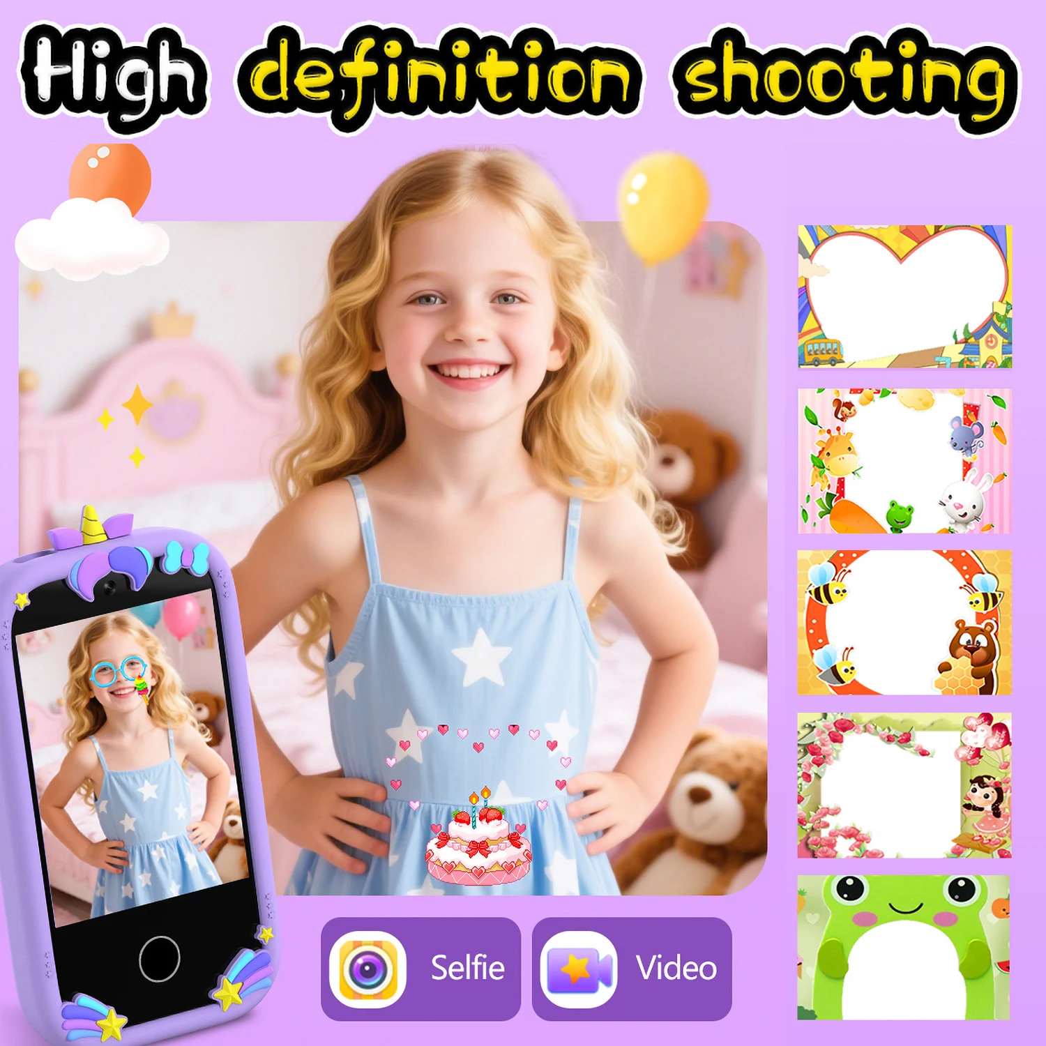Фото Детский смартфон, камера, игрушки, 2,8-дюймовый сенсорный экран, единорог, MP3-плеер, детские игры-головоломки для раннего образования, игрушки для девочек и мальчиков №2