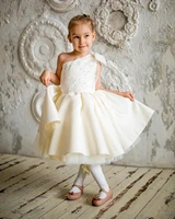ivory pearls flower girl dresses one shoulder bow little girl wedding dress communion dresses birthday photoshoot gowns