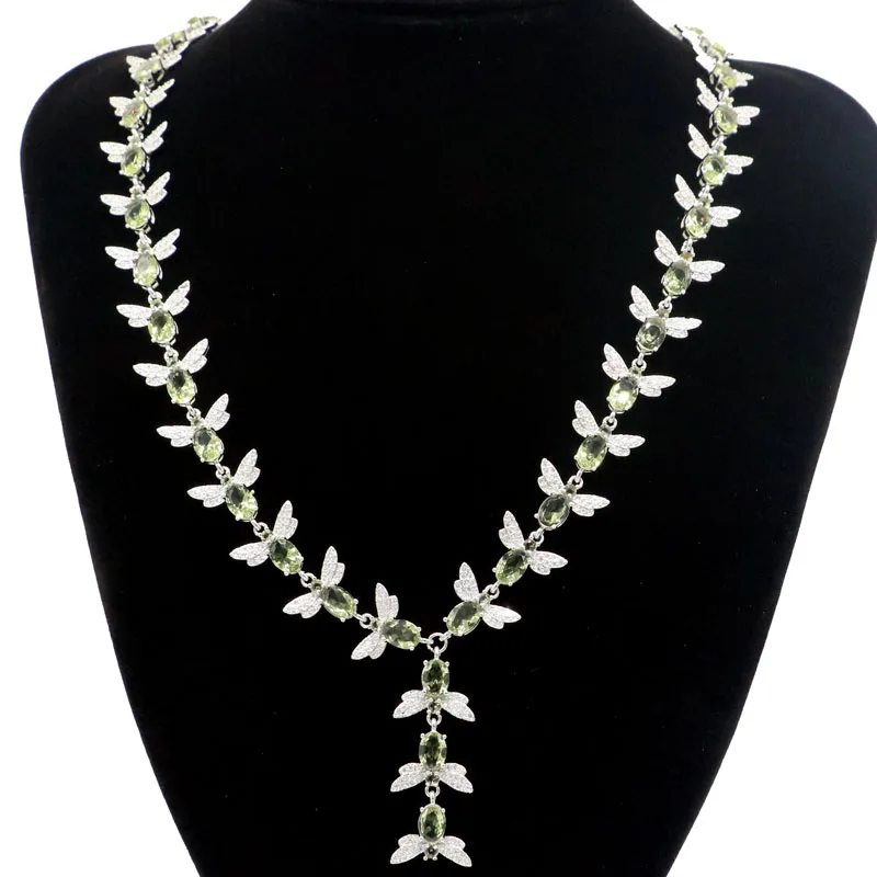 

42x15mm Gorgeous 37.8g Created Green Amethyst Rhodolite Garnet White CZ Women Wedding Silver Necklace 16.5-18.5inch