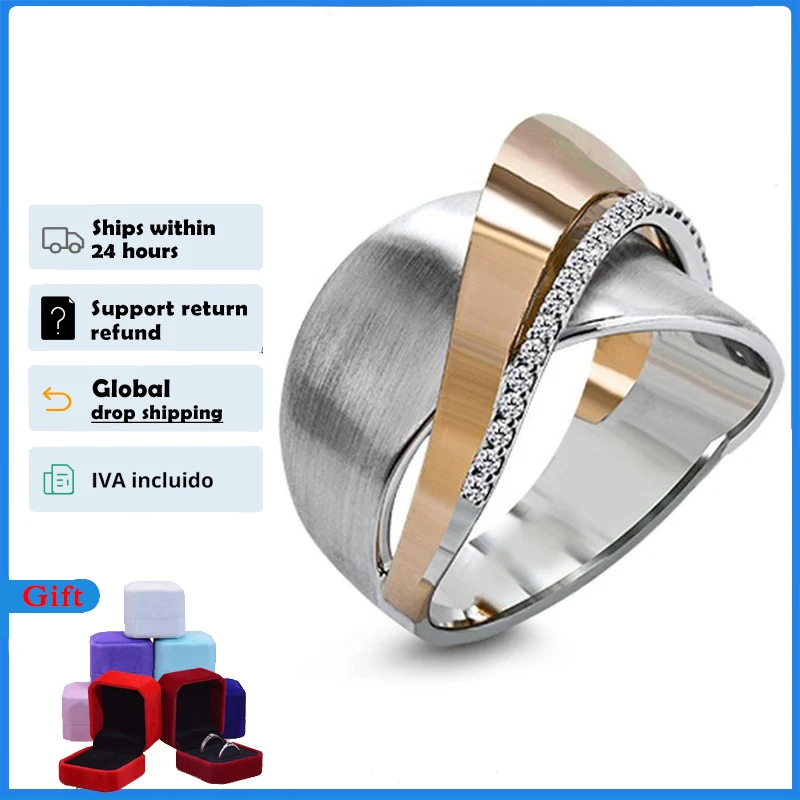 HOYON 925 Sliver Color Cubic Zirconia Ring For Women and Men Jewelry Simple Micro Set Rose Gold Two Tone Bow Cross Ring Free