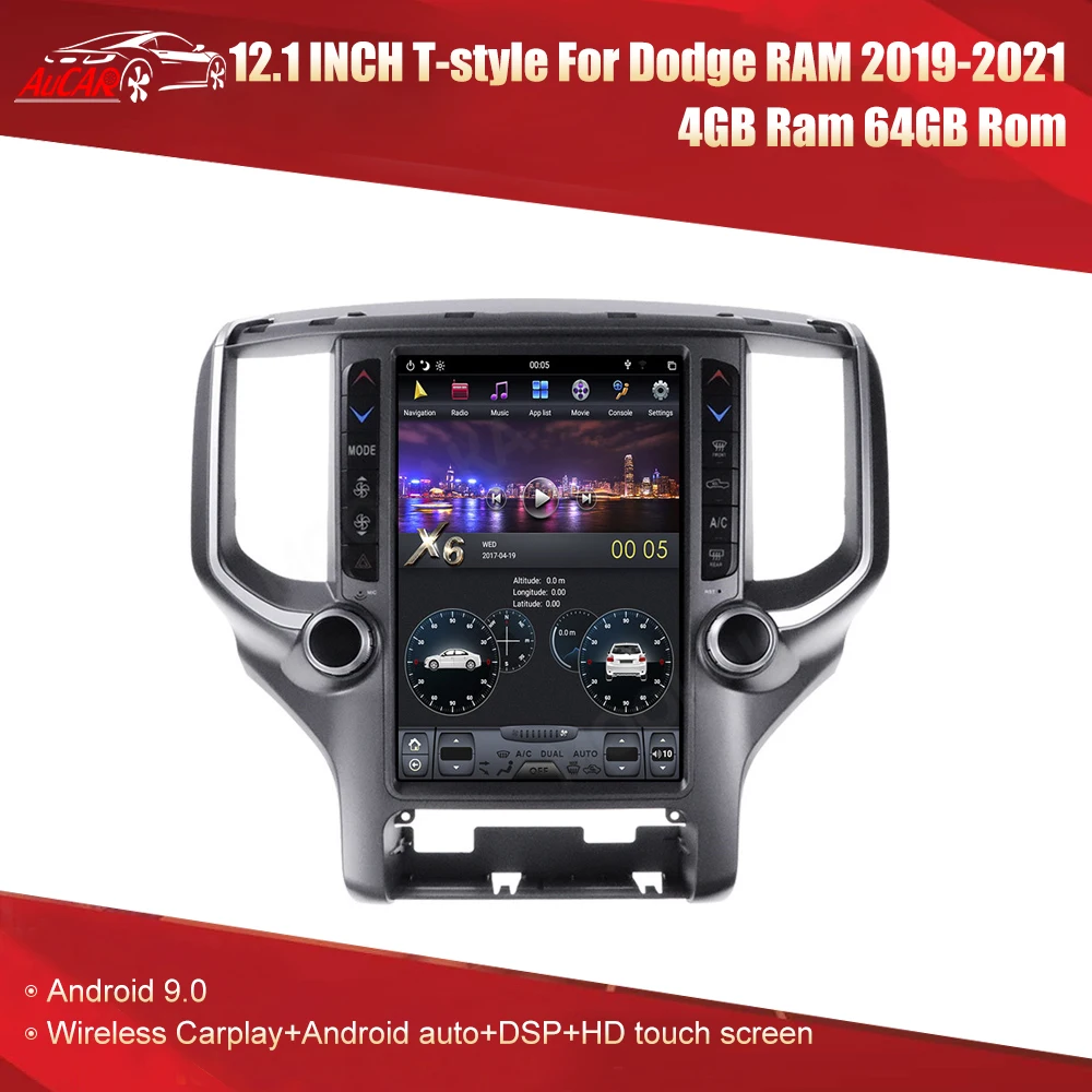 

AuCAR Tesla Style 12.1" Android 9 For Dodge Ram 2019-2021 Car Multimedia Player Radio Carplay GPS Navigation Android Stereo PX6