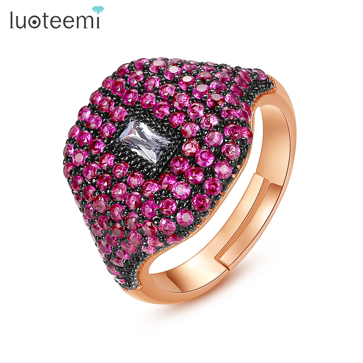 

LUOTEEMI Punk Men Full CZ Paved Rings Crystal for Women Rose Gold Color Finger Rings Vintage Hip Hop Rock Party Brand Jewelry