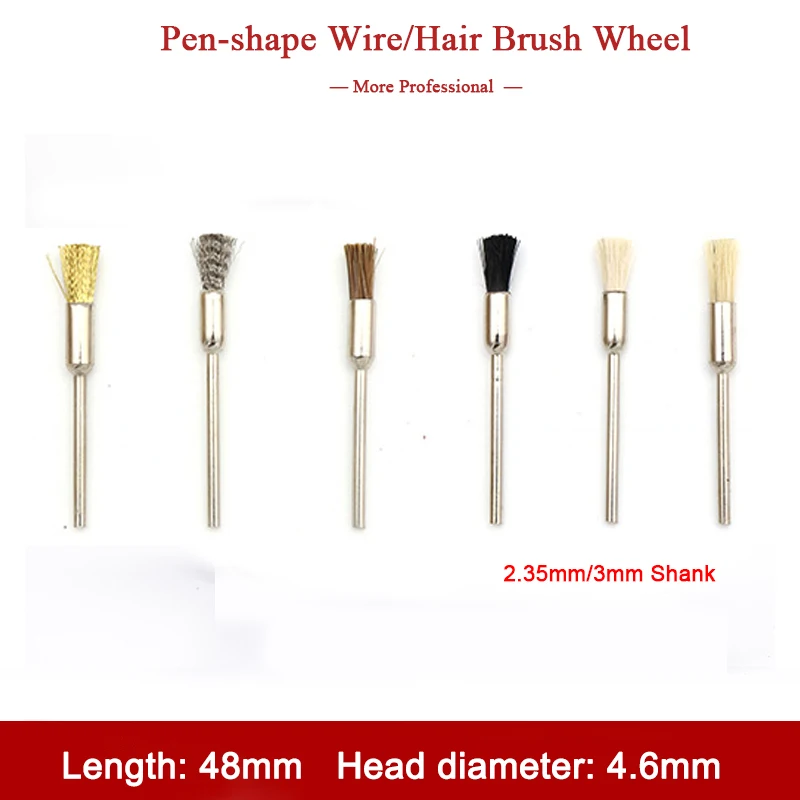

2Pc 2.35/3mmShank Pen-shape Wire/Hair Brush Wheel Grinding Rotary Tool Metal Rust Polishing Cleanin Burr Removal Deflash Buffing