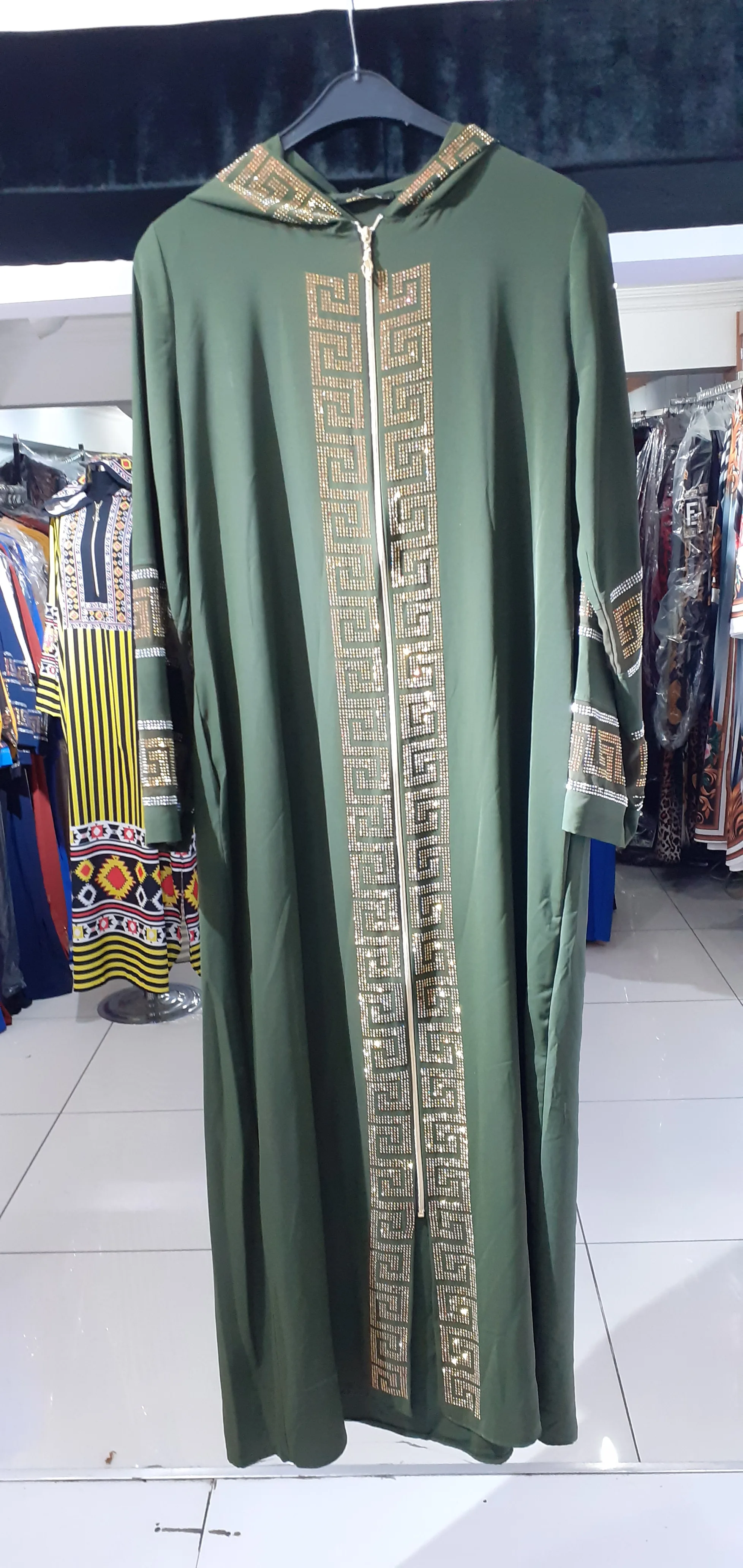 Abaya Green Dress Handmade Hijab Clothing Moroccan Fashion 2022 Designer Stones Hooded Kaftan Long Sleeve Women