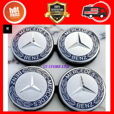 4 x Эмблема Mercedes Benz с эмблемой из синего сплава на центральном колесе диаметром 75 мм - подходит для всех