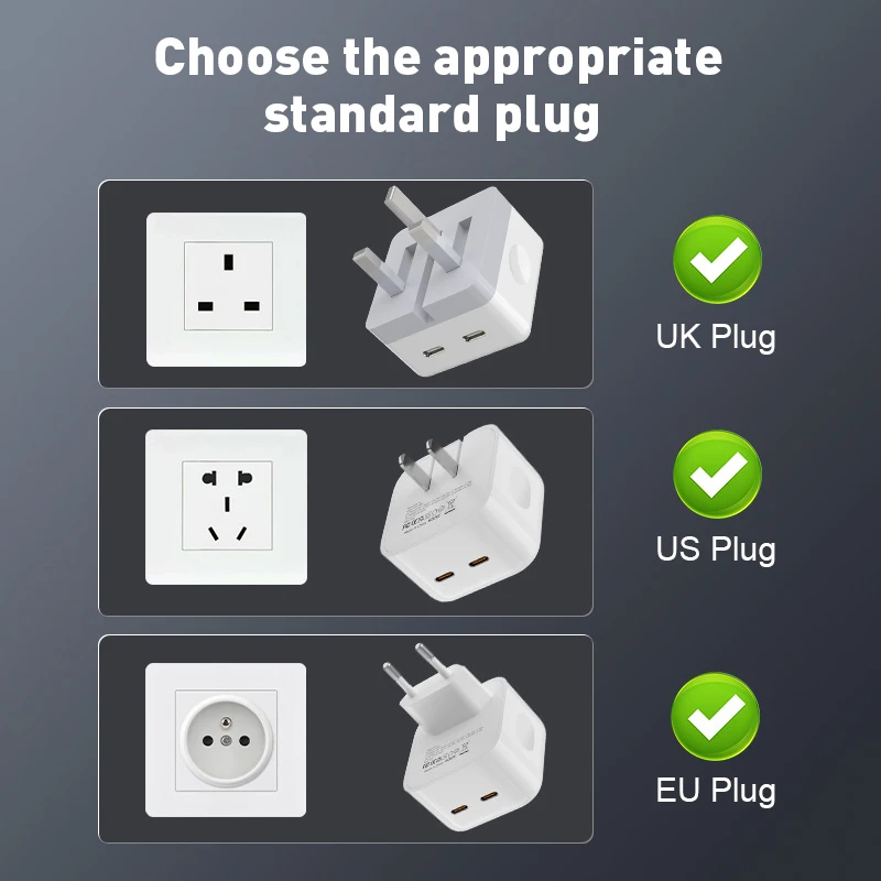 Вилка стандарта ЕС США Великобритании 40 Вт Сверхбыстрая зарядка PD двойной порт