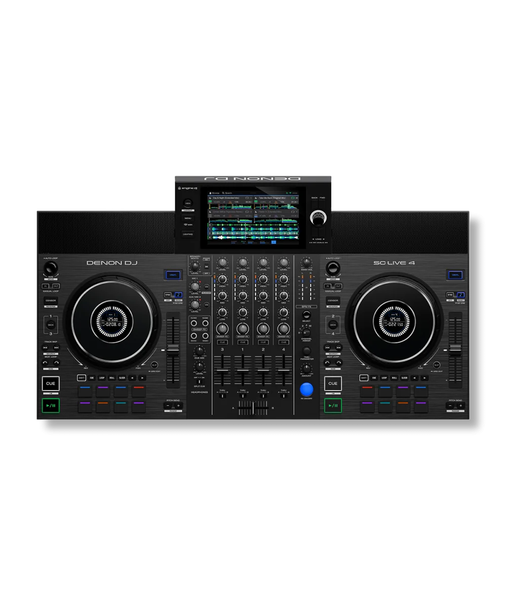 FACTORY NEW DENON DJ SC LIVE 4 - 4-DECK STANDALONE DJ CONTROLLER WITH 7” TOUCHSCREEN, BUILT-IN SPEAKERS, AND WI-FI CONNECTIVITY