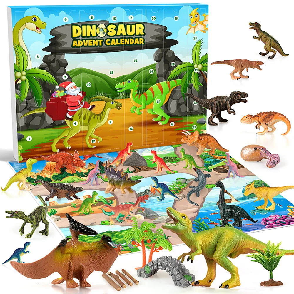 

2022 Christmas advent calendar Dinosaur Toys Figure Kit w Play Mat - Countdown to Christmas for Kids Boys Girls Toddler Teens Ag