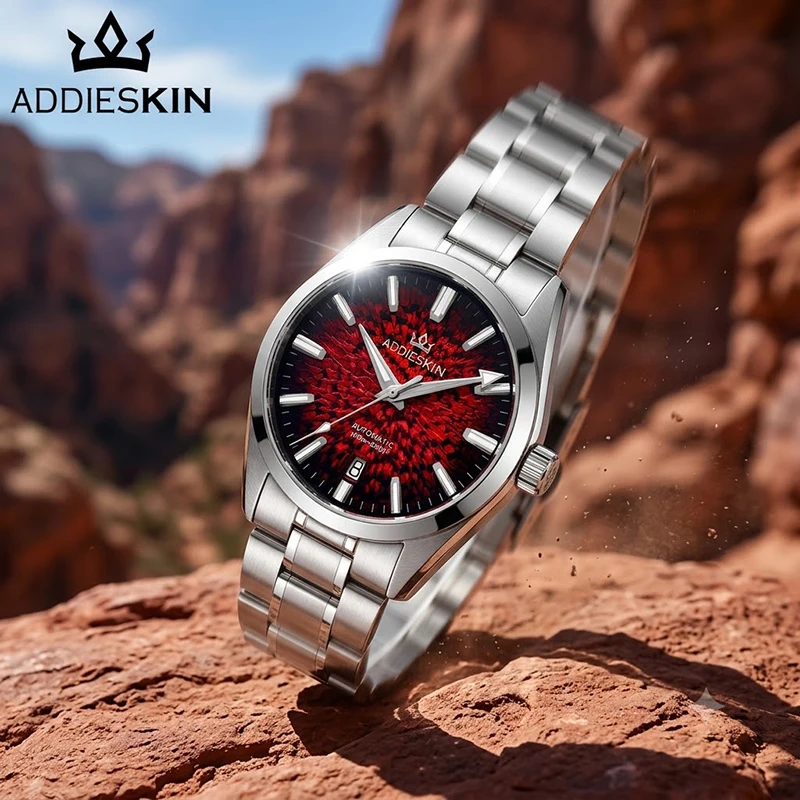 Фото Мужские автоматические часы ADDIESKIN K003 с красным циферблатом, 38 мм, ультратонкие, с японским механическим механизмом Miyota 9015, BGW9, суперлюминесцентные, для дайвинга №4