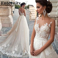 transparent o neck champagne wedding dresses with beading sash lace appliques sleeveless backless bridal gowns 2022