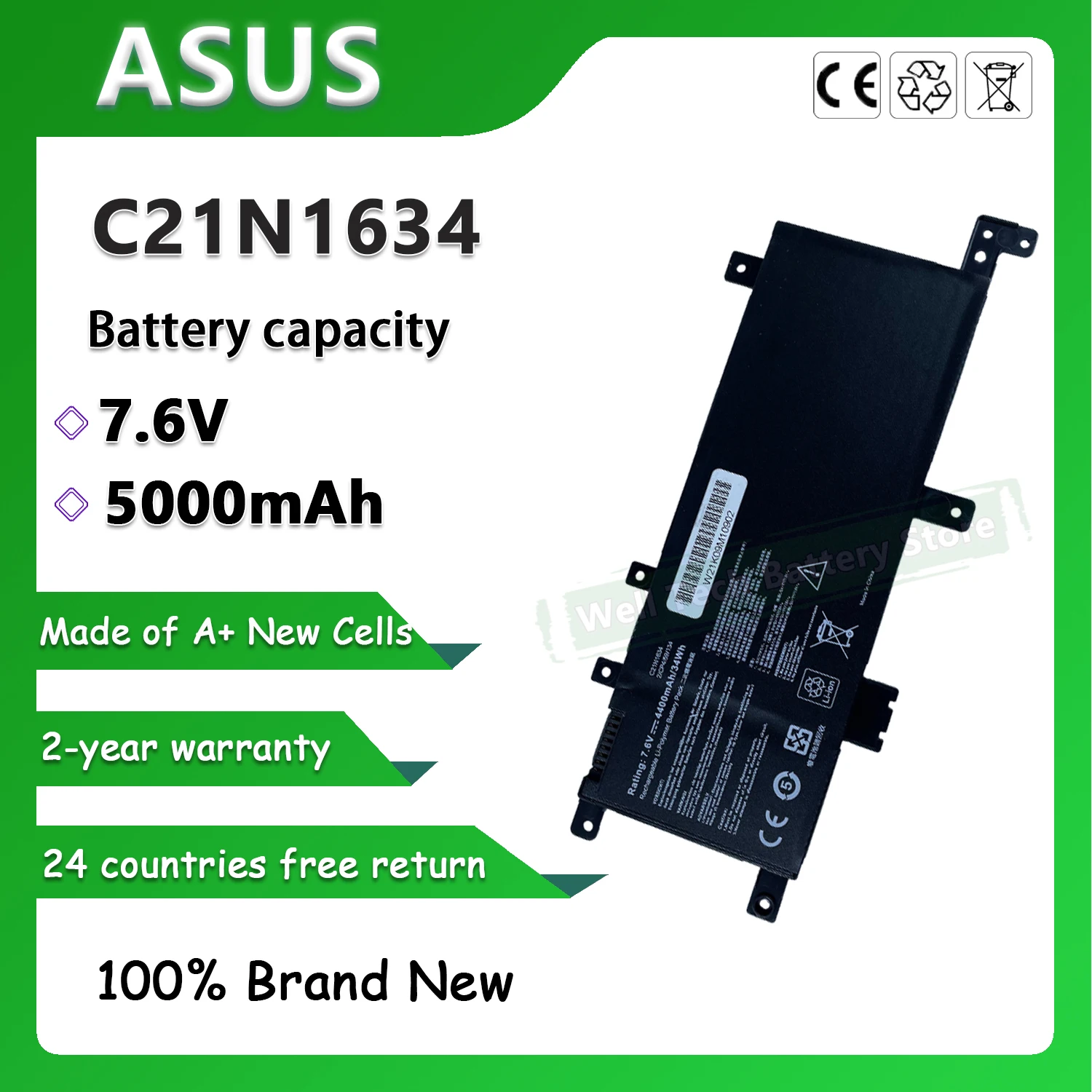 7 6 В 5000 мАч C21N1634 Аккумулятор для ноутбука ASUS VivoBook A580U FL5900L X542U FL8000U R542U R542UR V587U