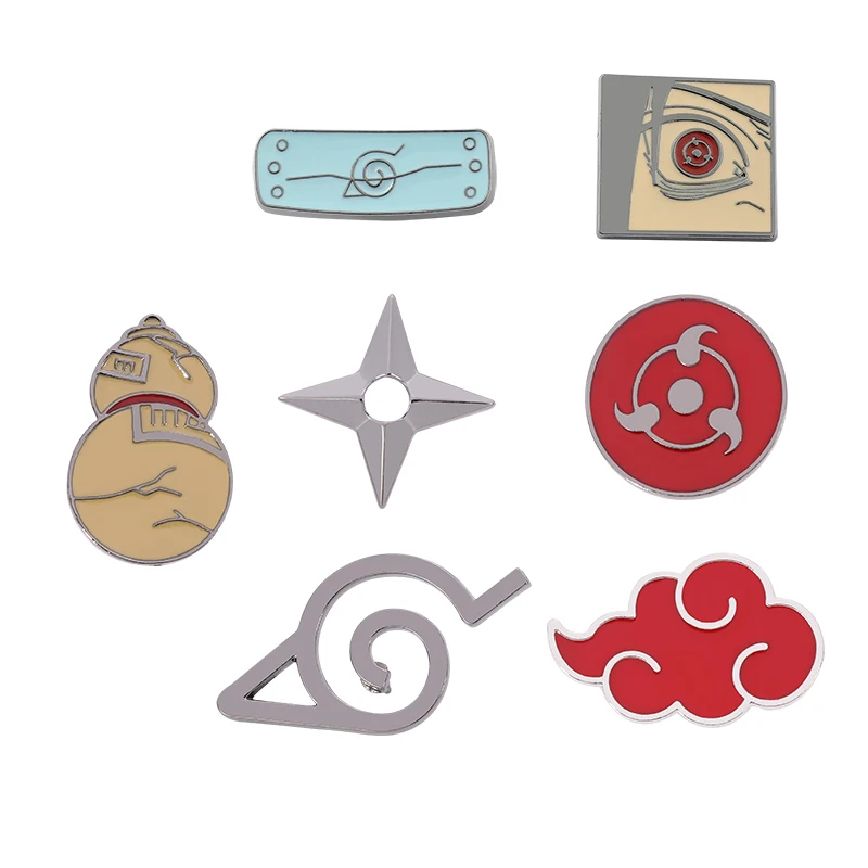 

Naruto Akatsuki Brooch Pin Konoha Village Ninja Uzumaki Uchiha Sharingan Shuriken Dart Red Cloud Badge Anime Cosplay Prop