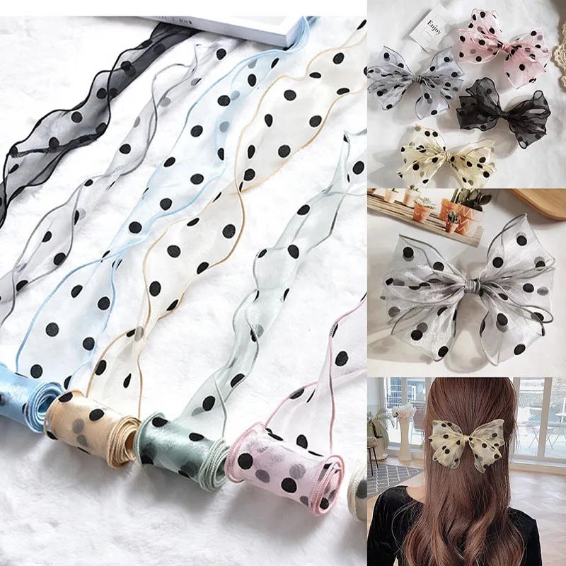 

50Y Organza Dot Ribbon Wavy Crimping Roll For Girl Bowknot Children Hair Accessories Wedding Cloth Flower Crafts Seersucker Tape