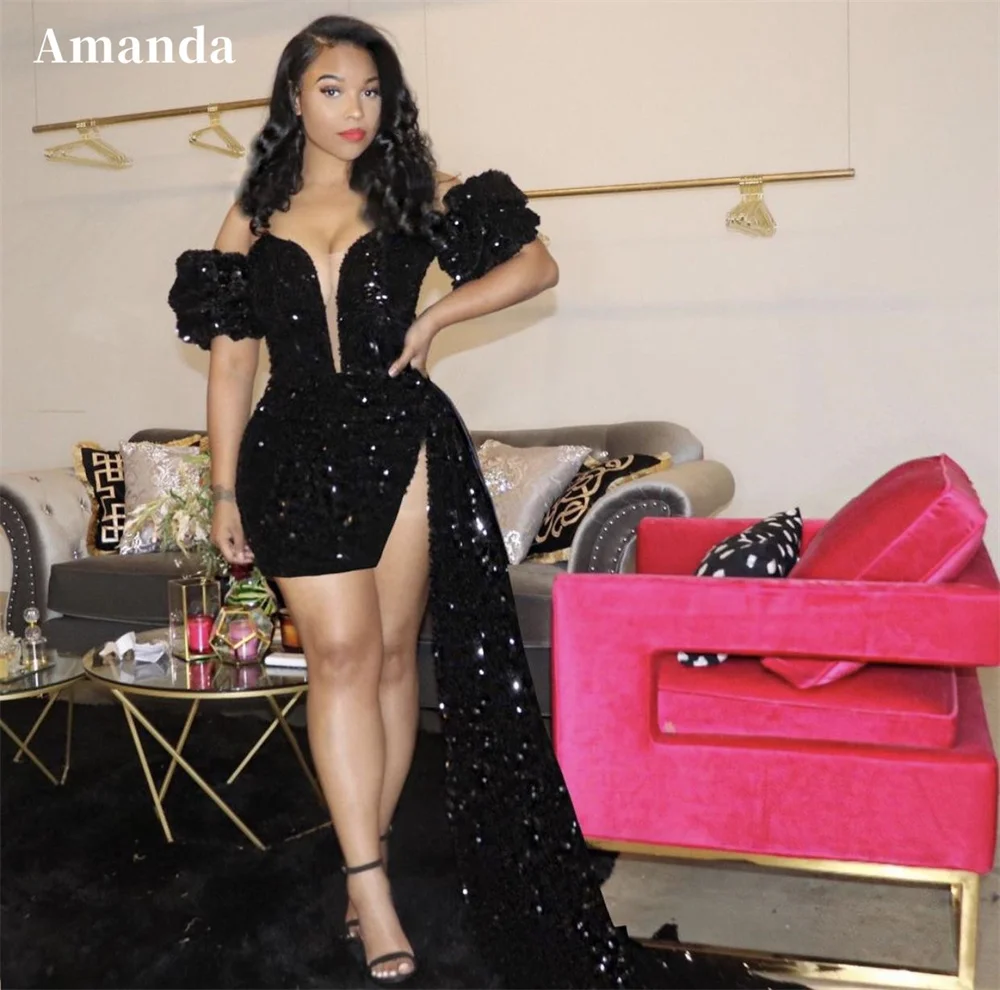 

Блестящие черные платья Amanda Dubai для выпускного вечера 2023, сексуальная короткая одежда для вечеринки, длинное строгое вечернее платье