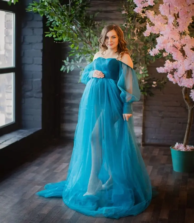 

Тюлевое платье для невесты для беременных с открытыми плечами