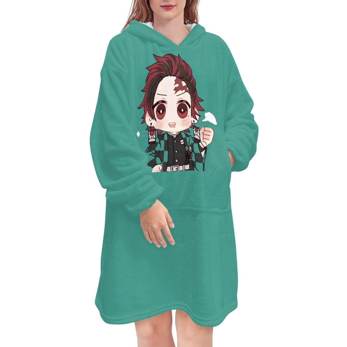 

Мультяшное длинное одеяло Kimetsu No Yaiba для взрослых, свитер, рассекающее демонов Фланелевое худи, одеяла, Женский Теплый Зимний пуловер, худи