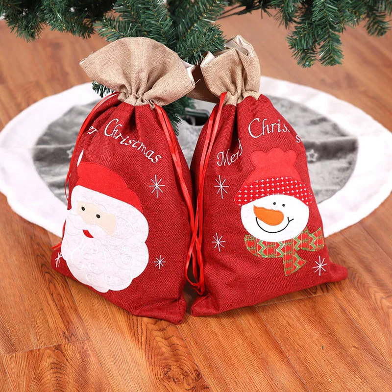 

Олень Снеговик Санта мешок Санта-Клауса на Рождество Детские подарочные пакеты шнурок мешки хлопка подарок на Новый год упаковки Рождестве...