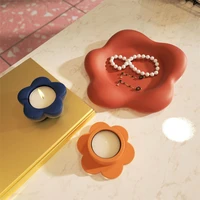 silicone cement candle holder mold cute flower tealight candlestick tray mould wedding home decoration