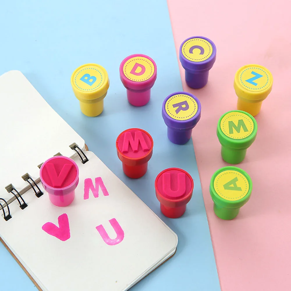 

10Pcs Letter Stamps for Classroom and Teachers, Luckybird Colorful Self Inking Plastic Alphabet Stamps for Kids Party Favors Toy
