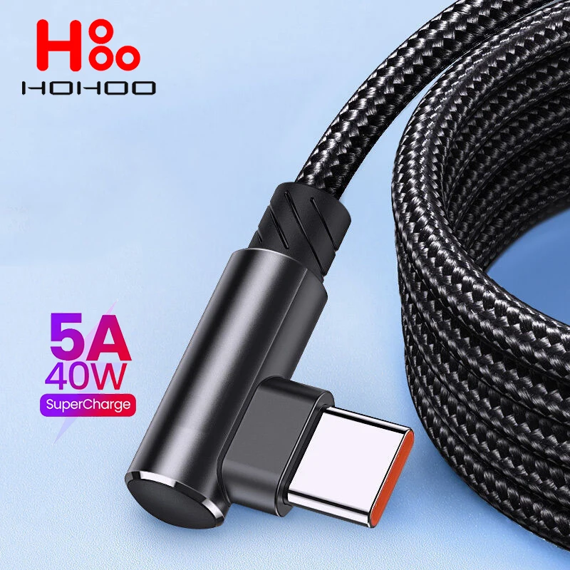 Фото 5A 40W Кабель быстрой зарядки C 90 - градусный кабель USB Кабель типа C для Xiaomi 14 13 12 Pro Redmi K70 60 50 Pro Huawei P70 60 Pro Mate 60 50 Pro OnePlus Realme Honor Vivo Мобильное зарядное устройство USB C Кабель №1
