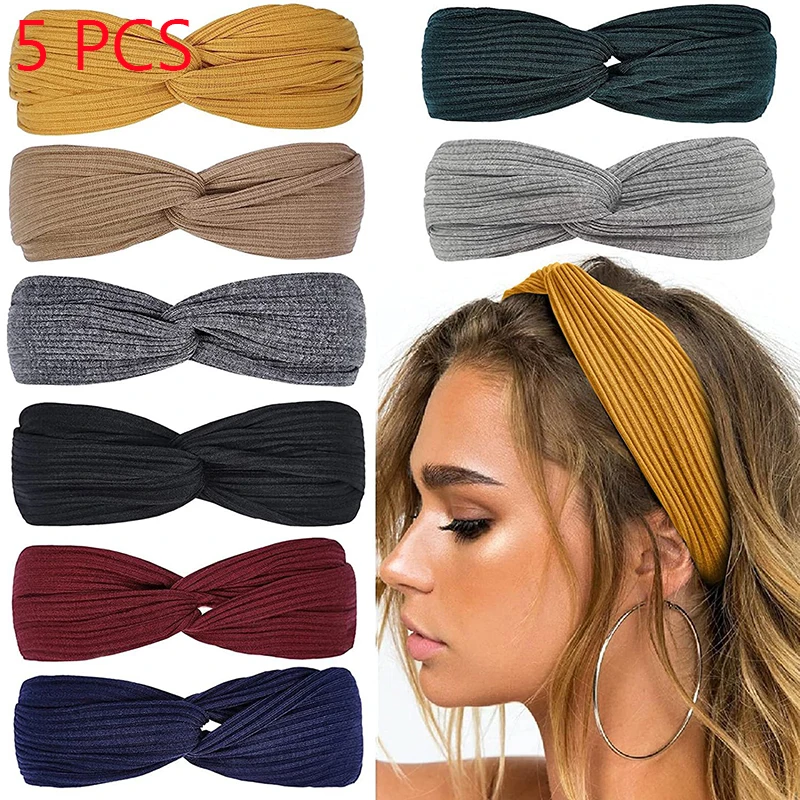 

5 PCS Face Washing Hair Bands Yoga Sports Postpartum Headbands Hair Band Cross Knitting Threaded Headdress