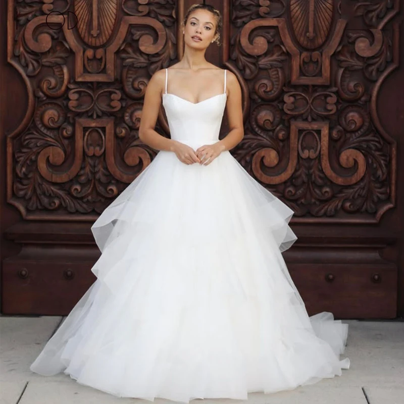 

I OD Simple A-Line Wedding Dresses For Women 2023 Sexy V Neck Spaghetti Lace Up Backless Tulle Suknia Slubna Court Train