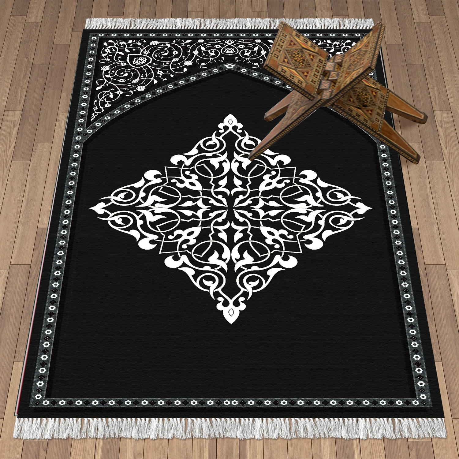 

Turkish Craft Premium Thick Black Prayer Rug Modern Muslim Eid Ramadan Soft Islamic Gift Janamaz Religious Mats Praying Carpet