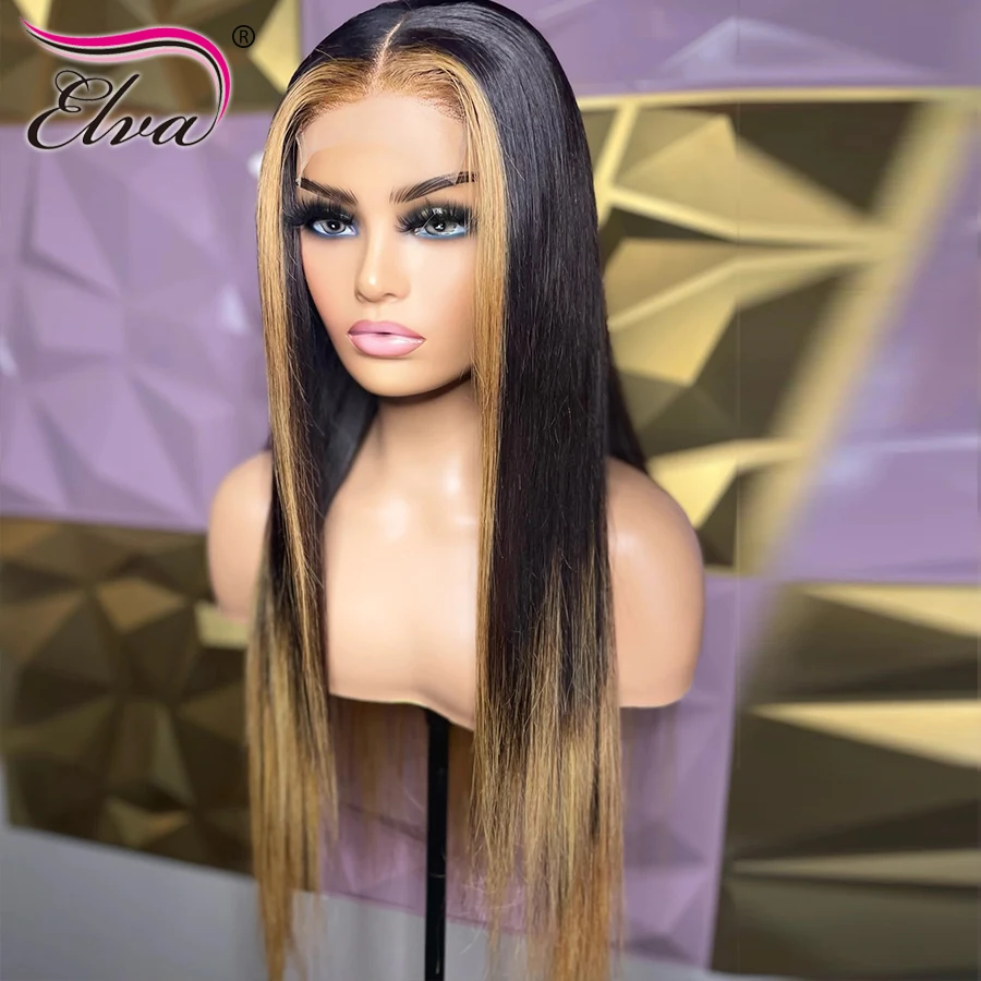 13x6 парики из прямых человеческих волос с эффектом омбре Elva бразильские волосы