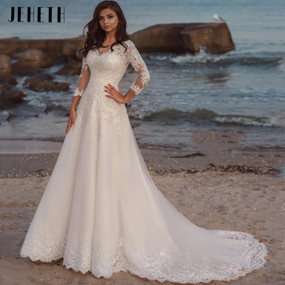 

2023 Wedding Dresses Elegant Long Sleeves V Neck Lace Appliques A Line Tulle Sweep Train Bridal Gowns For Women Robe De Mariee