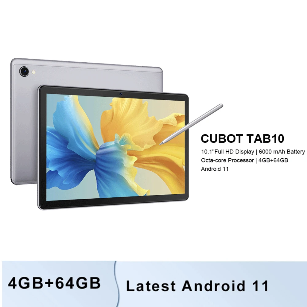 Cubot TAB 10 Tablet 4GB+64GB Android 11 Octa-core 10.1'' FHD+ Display 6000mAh 4G Network 13MP Rear Camera Tablet PC Android Pad
