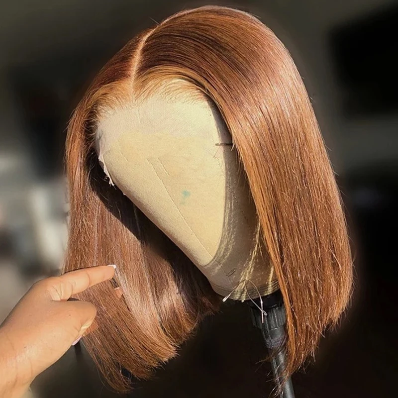 Brown Color 5x1 T Part Lace Short Bob Wigs Pre Plucked Brazilian Remy Human Hair For Women Middle Part Lace Wigs 180% Density