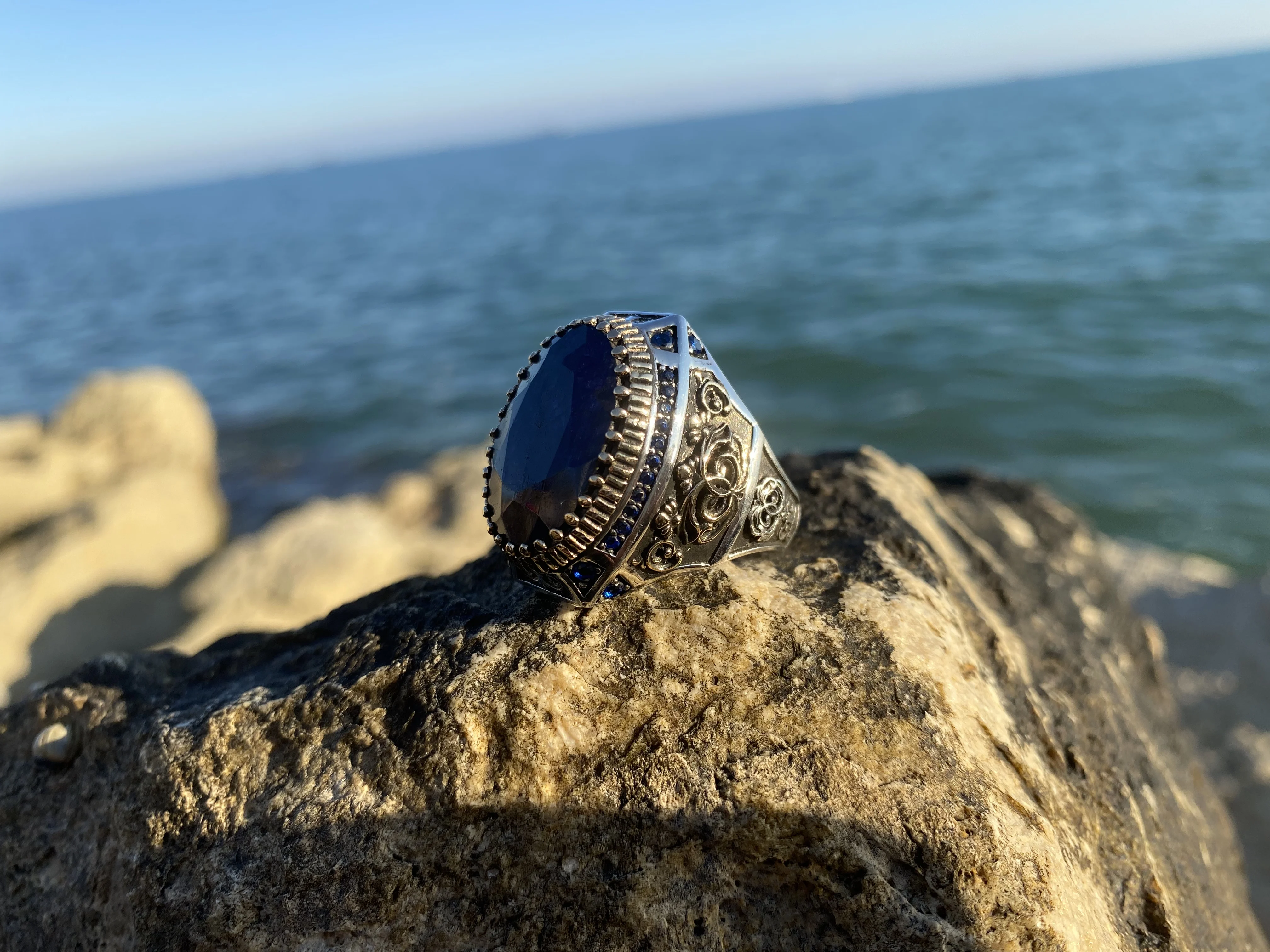 

Серебряное кольцо специального дизайна серии Султан с черным каталиновым камнем, модная Турецкая Высококачественная ручная работа, подаро...
