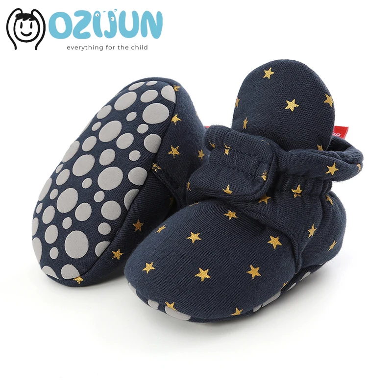 

Winter Warm Baby Soft Cotton Snap Booties with Slip Resistant Soles for Infant Girls Boys Unisex 0-18 Months Crib Shoes Stay On