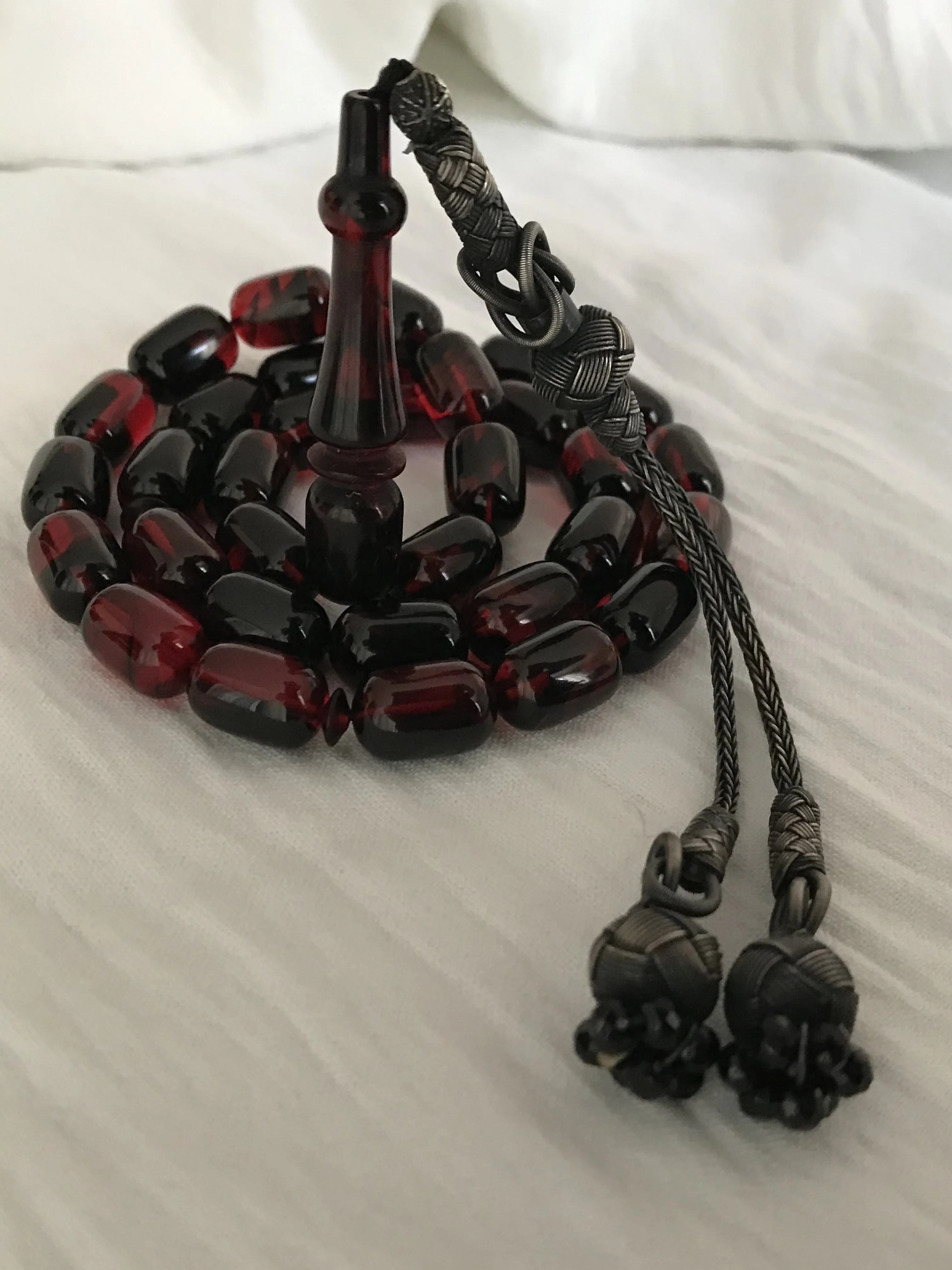 Amber Rosary 1000 K Silver Caspian Red Black Rosary with Tassels, Islam Misbaha Muslim Rosary, Luxury Gift 33 Rosary