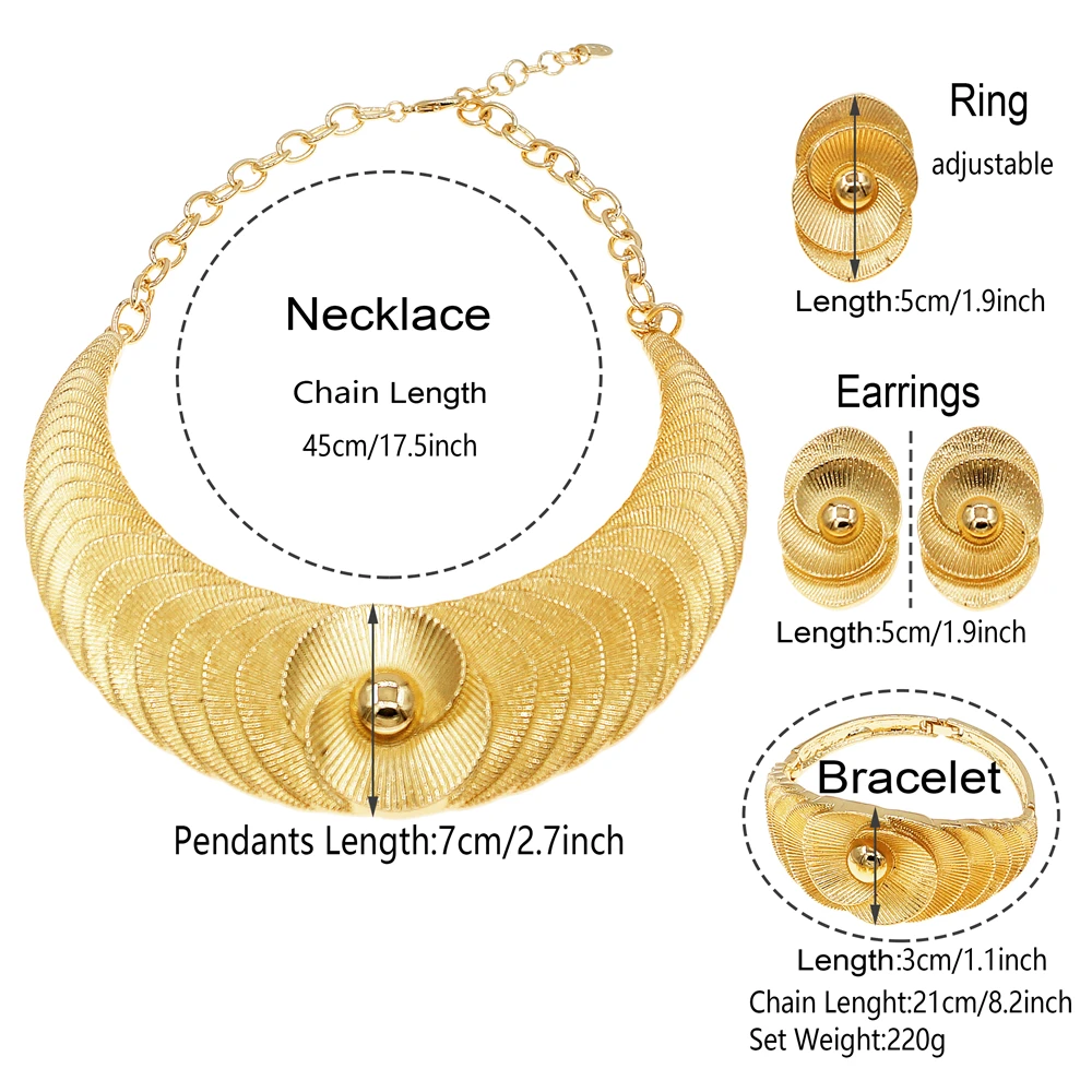 Jewelry For Women2023 New Gold-plated Necklace Set Layered Design Texture Pendant Bracelet Earrings Nigerian Wedding Party SYHOL