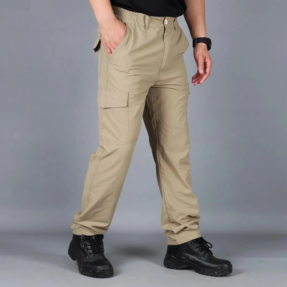 

Pantalones de carga transpirables para hombre, pantalón informal, resistente al agua, con bolsillos de Color sólido, de secado r
