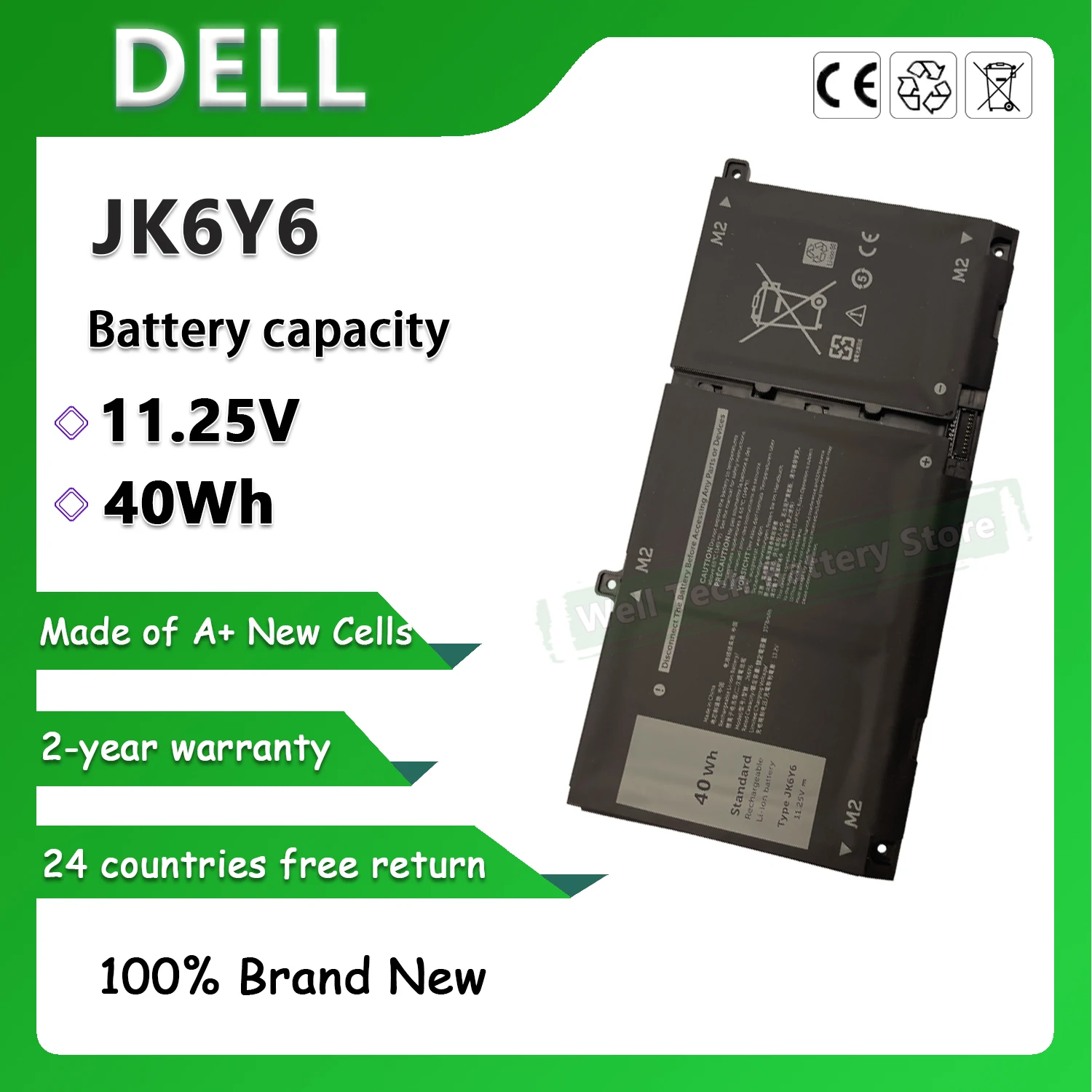 JK6Y6 Аккумулятор для ноутбука DELL Inspiron 14 5400 5401 5402 5406 5409 15 5501 5502 5509 13 5300 5301