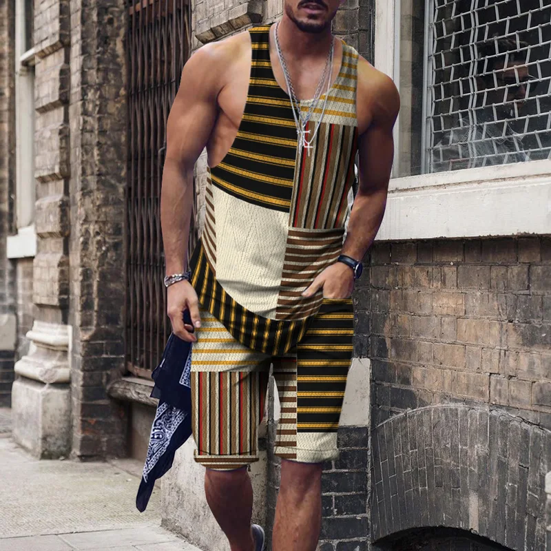 

2022 Spring And Summer New 3d Digital Printing Men's Casual Two-piece Clothing European Size Loose Fitness Breathable Vest