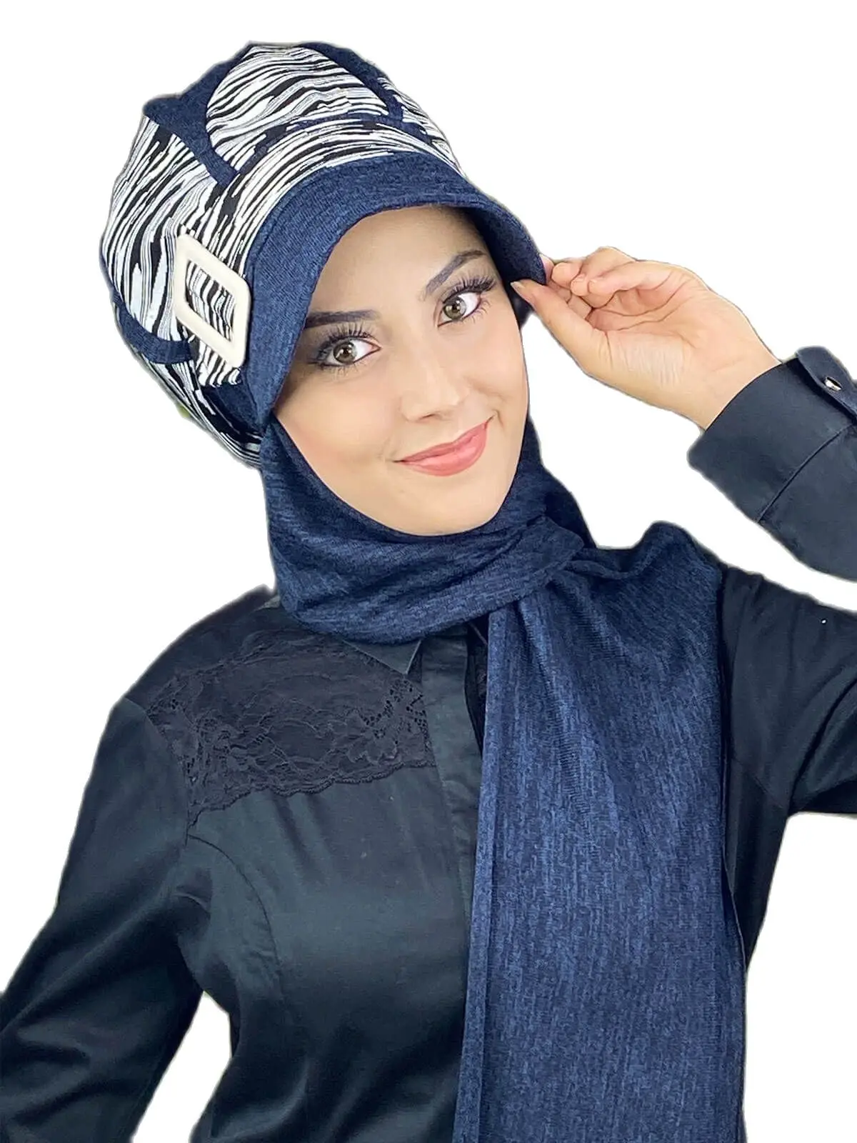 

Navy blue Scarf Hat Shawl Pattern New Fashion Islamic Muslim Women Scarf Trend 2022 Headscarf Garment Beanie Bone Chiffon Scarf