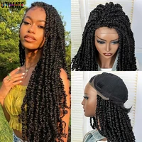 Braided Dreadlock Curly Wig 18 Inches Synthetic Soft Faux Locs Wigs Braiding Crochet Twist Hair Wigs For Black Women