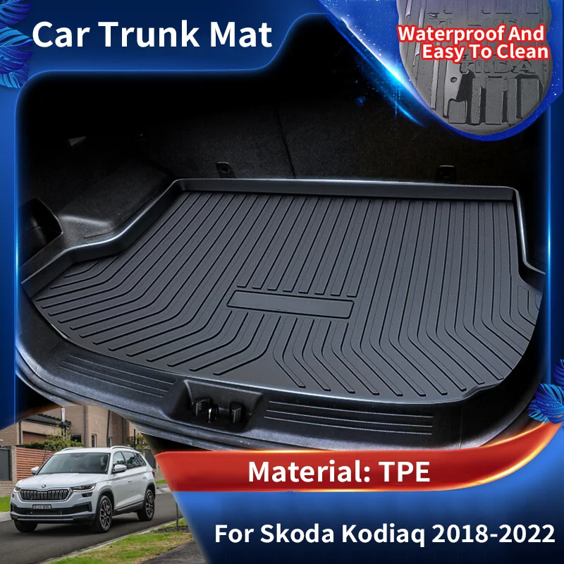 

Автомобильный коврик из ТПЭ для заднего багажника, водонепроницаемый защитный вкладыш, поднос для багажника, напольные коврики, аксессуары для Skoda Kodiaq NS7 GT MK1 2018 ~ 2022 2021