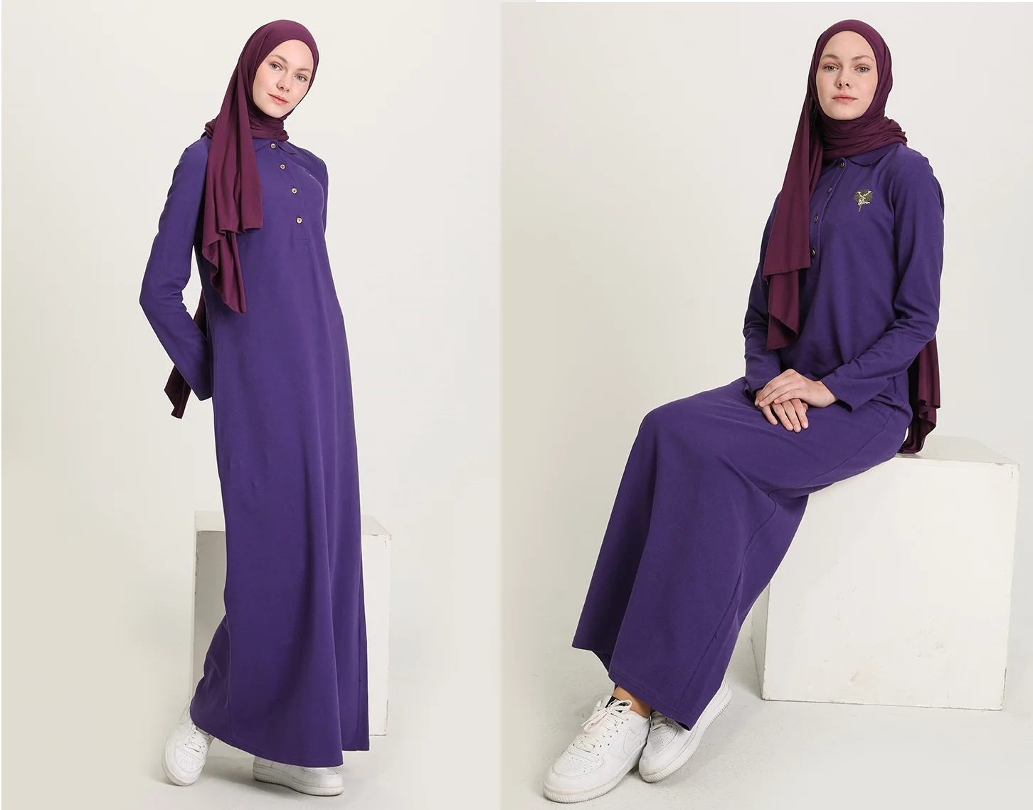 

4 Seasons Muslim Women's plain plain patted unlined sports dress daily casual mold fashion stylish Islamic clothing purple khaki burgundy shawl