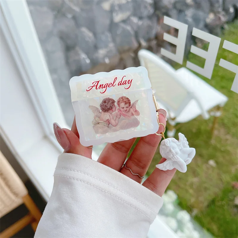 

Luxury Laser Shell Pattern Earphone Case For Airpods 1 2 Pro Cute Angel Flower Pendant Protective Soft Cover For Airpods 3 Case